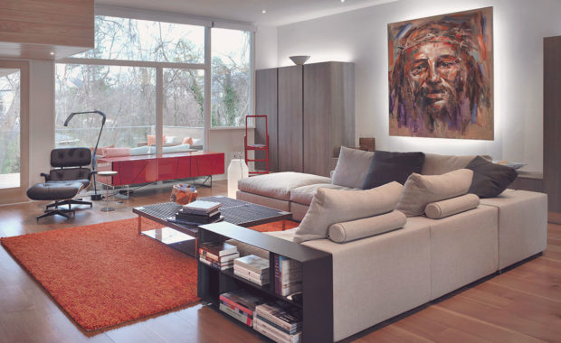 Modern living room with Wide Plank White Oak floor