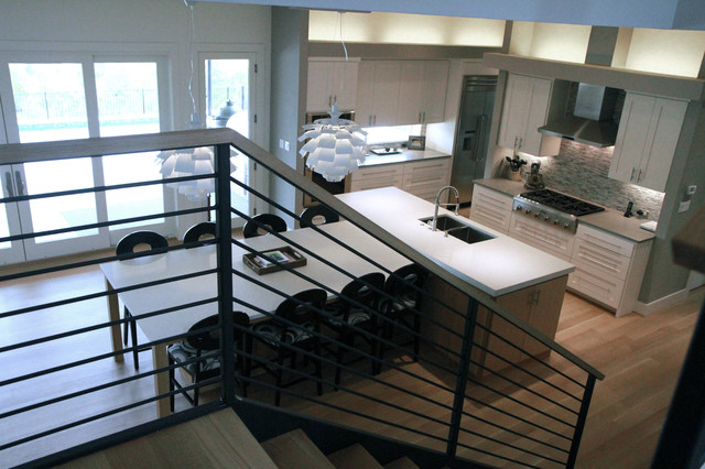 white kitchen top with staircase - Oak and Broad