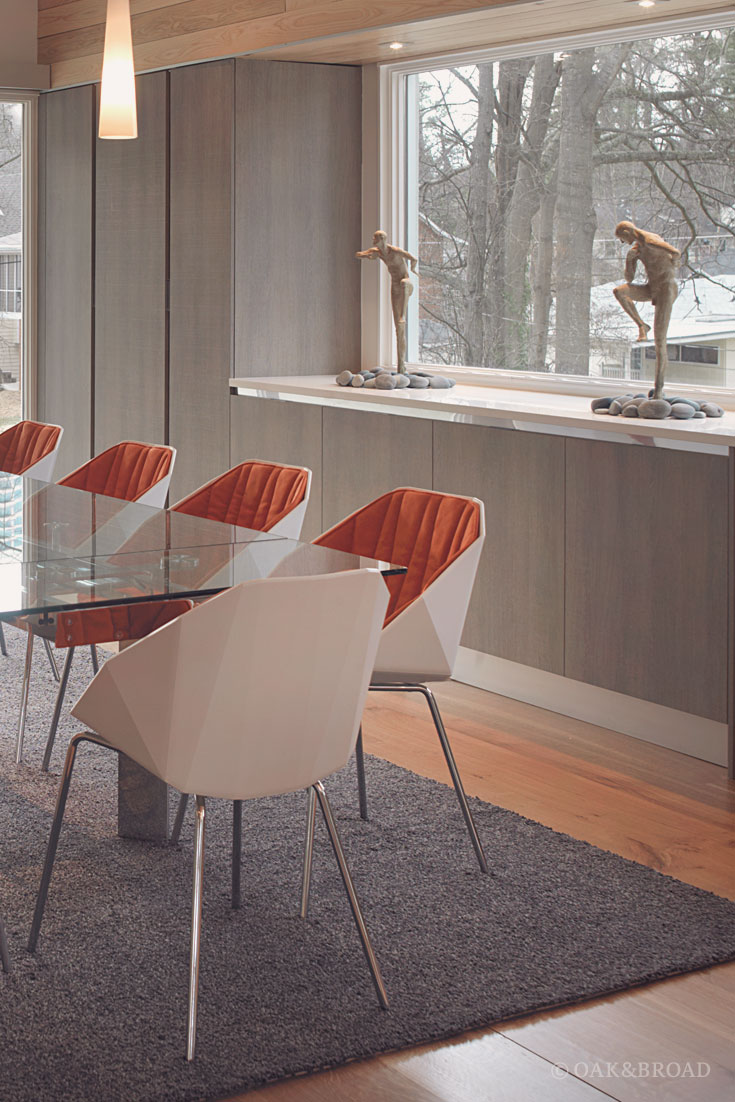 Wide Plank White Oak Hardwood Floor by Oak and Broad | Modern kitchen with gray rug and contemporary furnishings