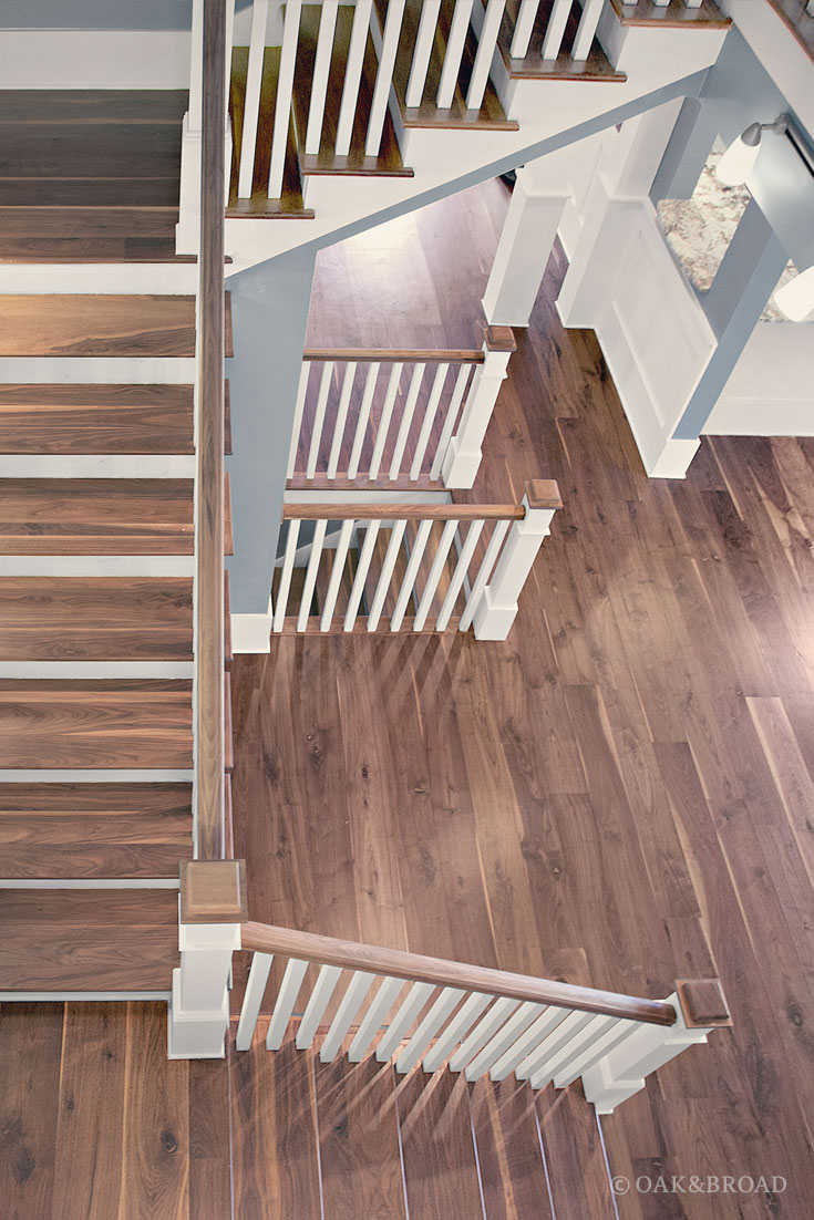 Wide Plank Black Walnut Hardwood Floor By Oak And Broad | Rustic Character Grade | Stair Treads