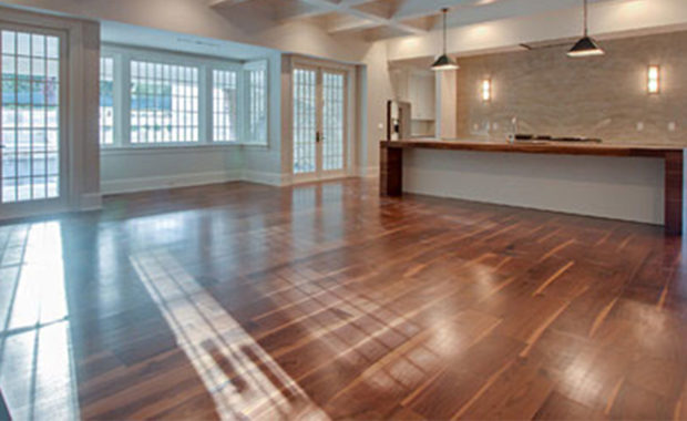 red oak wood flooring planks in contemporary kitchen