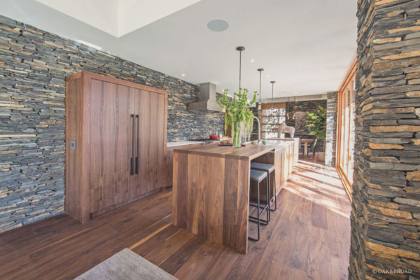 oak wood plank flooring in contemporary kitchen