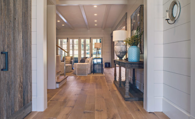 American White Oak Wood plank flooring in contemporary home