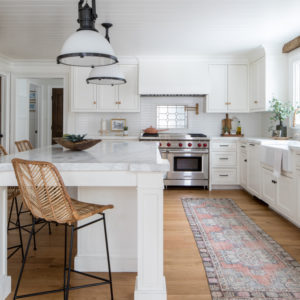 White Kitchen With Marble Counter Tops - Oak And Broad