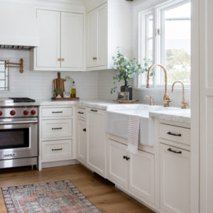 White Kitchen With Marble Counter Tops - Oak And Broad