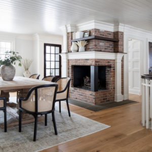 Dining Room With Fire Place - Oak And Broad Wide Plank Flooring