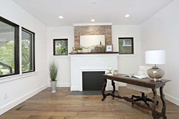 Office With Fire Place - Oak And Broad - Wide Plank Flooring